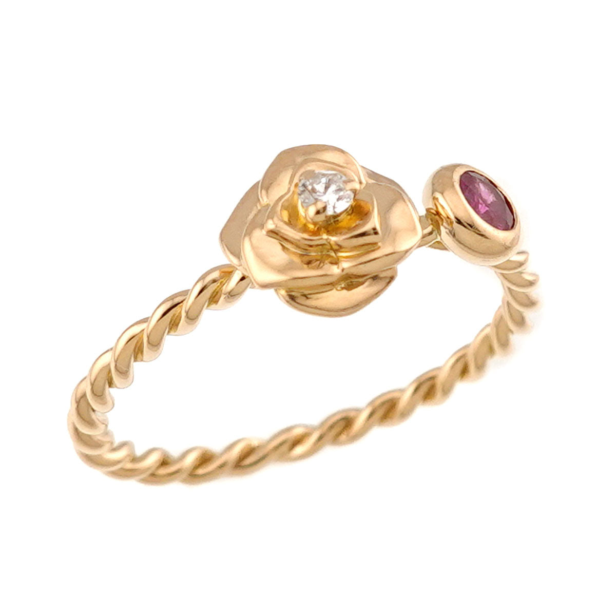 Rose Twist PinkSapphire Diamond Ring 18K PG 750 Size50 5.25(US)
