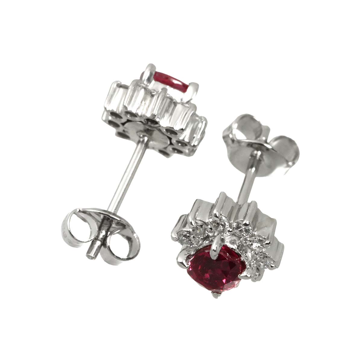 Ruby 0.41ct/0.41ct Diamond 0.14ct/0.14ct Earrings Pierced Pt