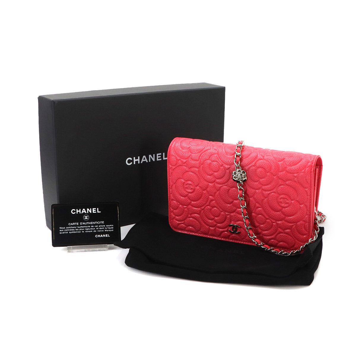 Camellia Chain Wallet Leather Pink A82336 Purse CC Logos