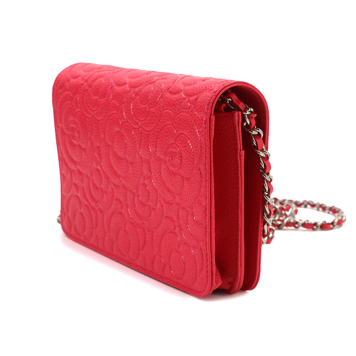 Camellia Chain Wallet Leather Pink A82336 Purse CC Logos