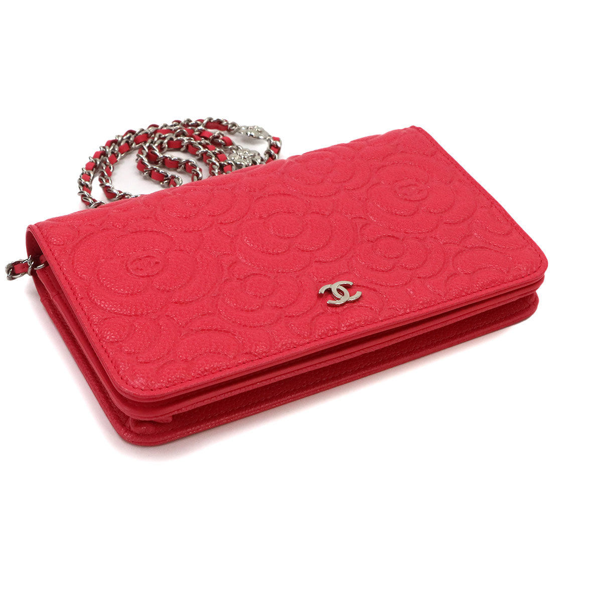 Camellia Chain Wallet Leather Pink A82336 Purse CC Logos
