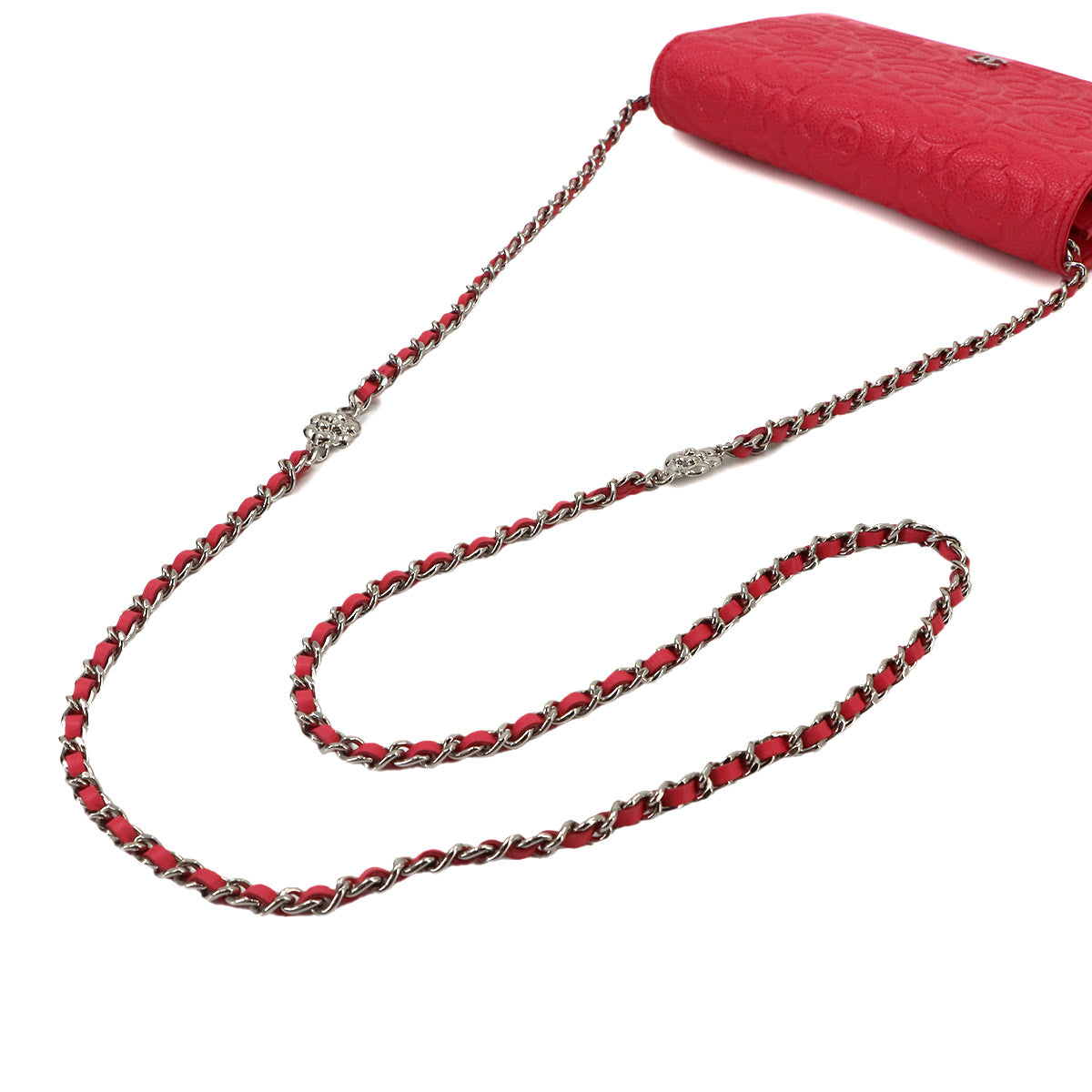 Camellia Chain Wallet Leather Pink A82336 Purse CC Logos