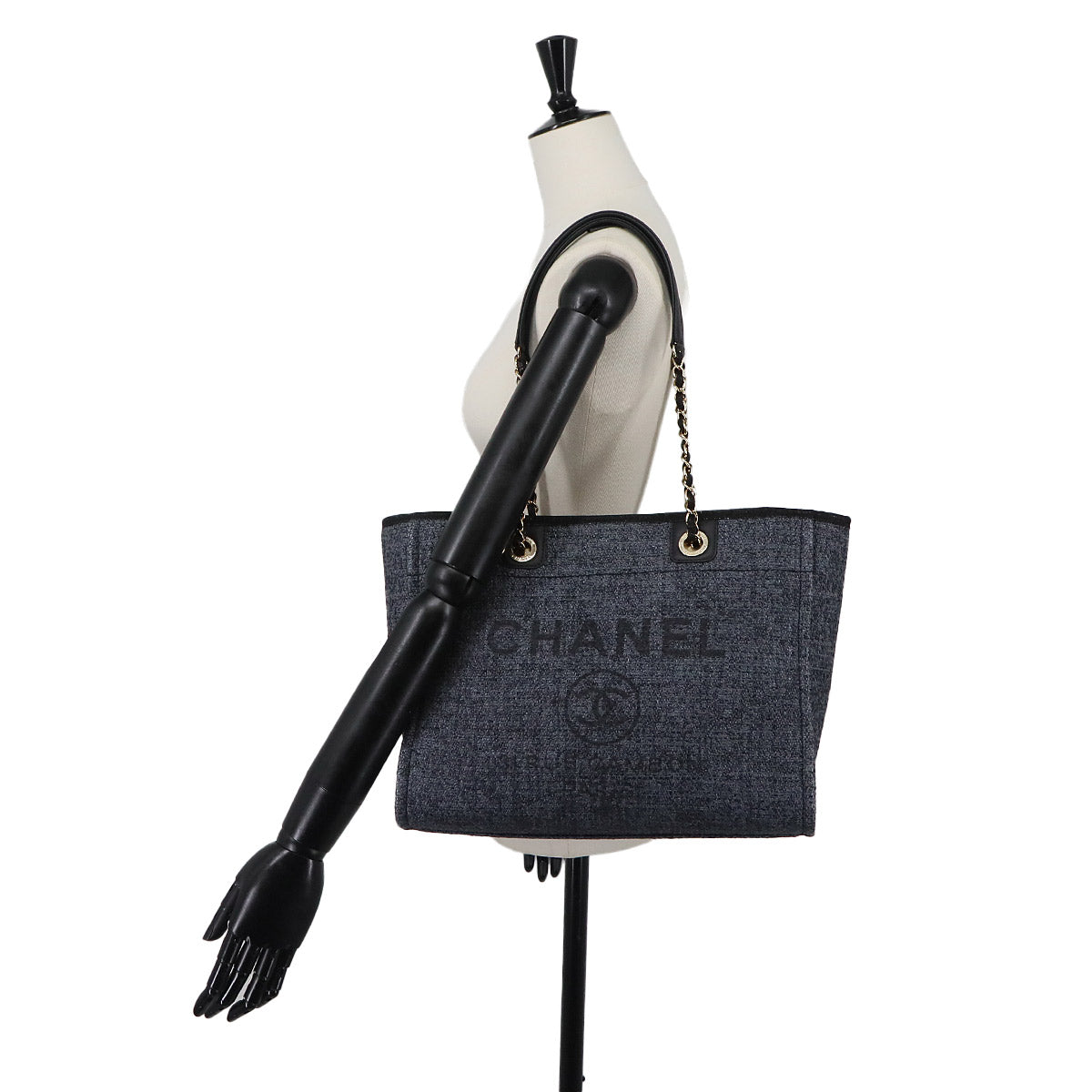 Deauville Chain Tote Bag Straw Leather Navy A67001 Purse