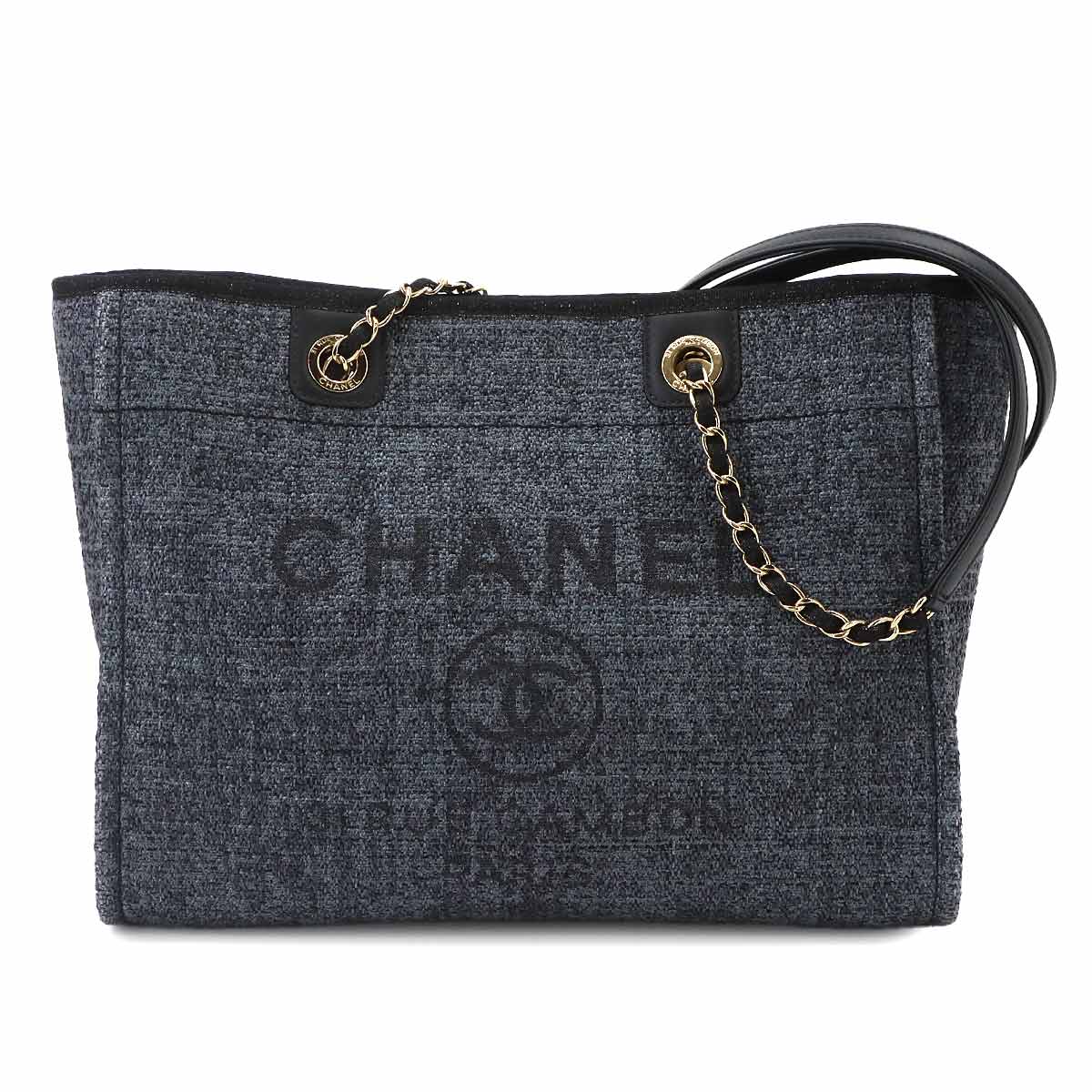 Deauville Chain Tote Bag Straw Leather Navy A67001 Purse