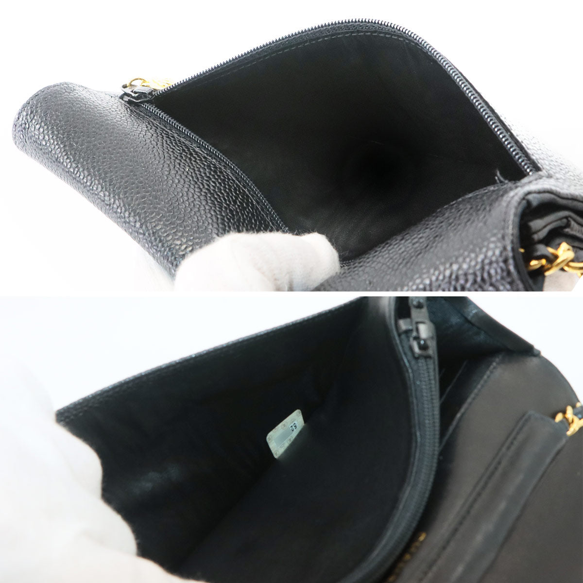 Chain Long Wallet Leather Black Coco Logos Purse