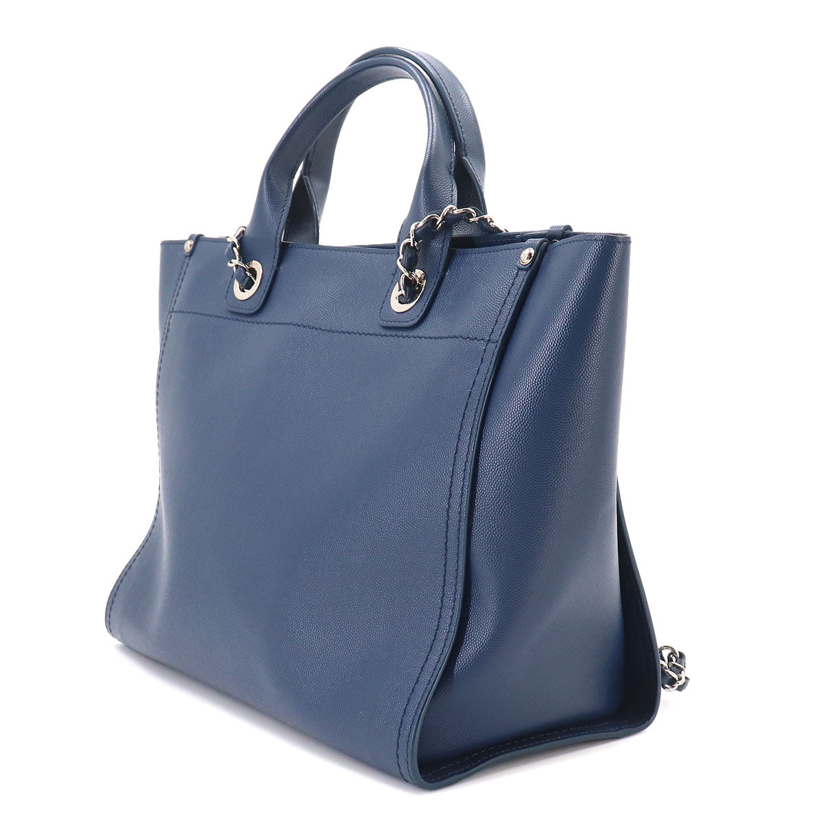 Deauville Tote Chain Shoulder Bag Leather Navy A57069 Studs