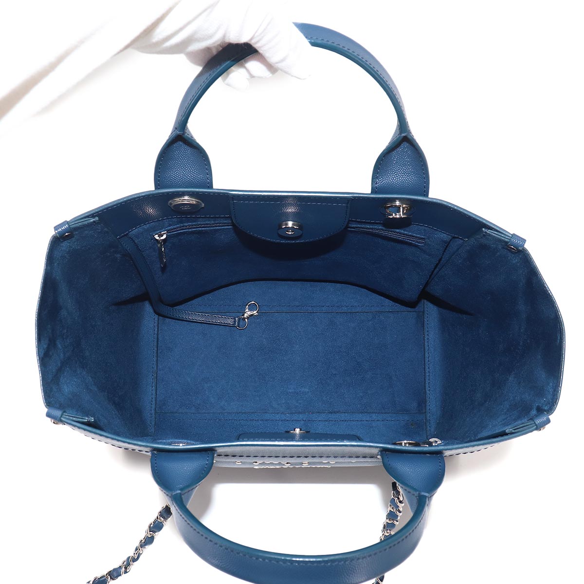 Deauville Tote Chain Shoulder Bag Leather Navy A57069 Studs