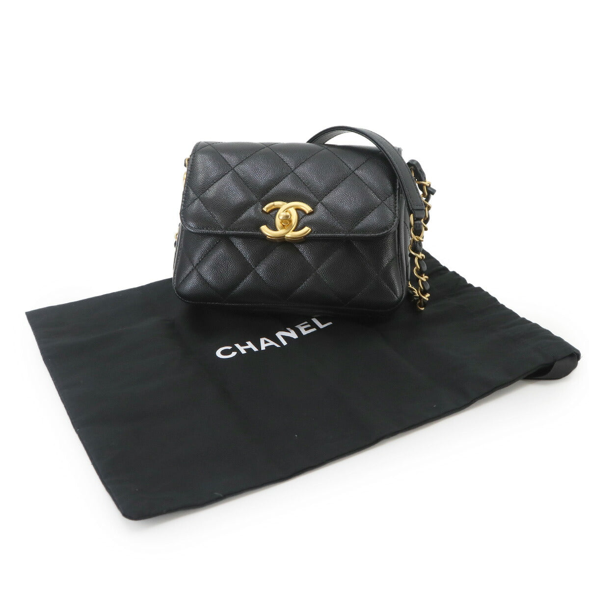 Matelasse Mini Flap Chain Shoulder Bag Leather Black Purse
