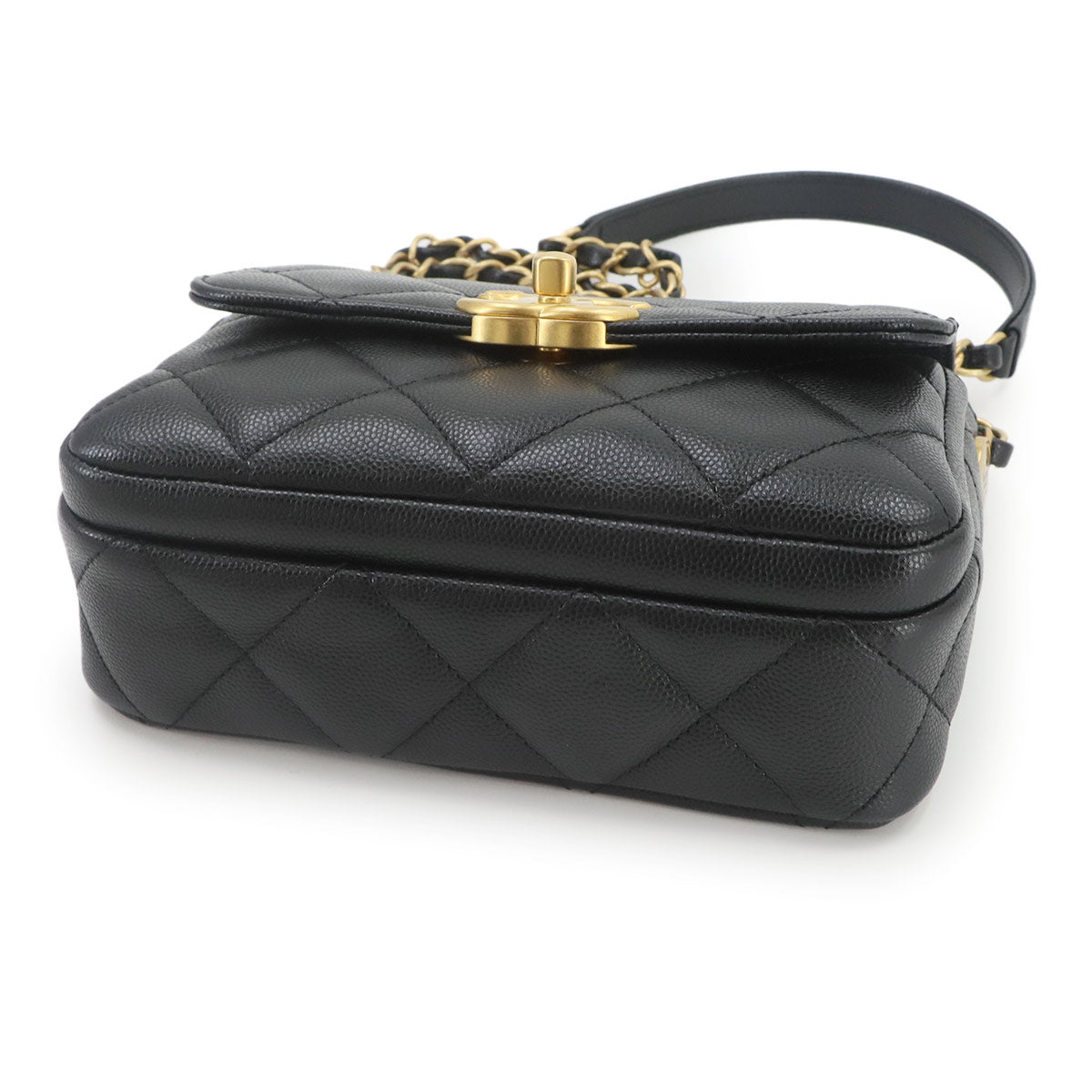 Matelasse Mini Flap Chain Shoulder Bag Leather Black Purse