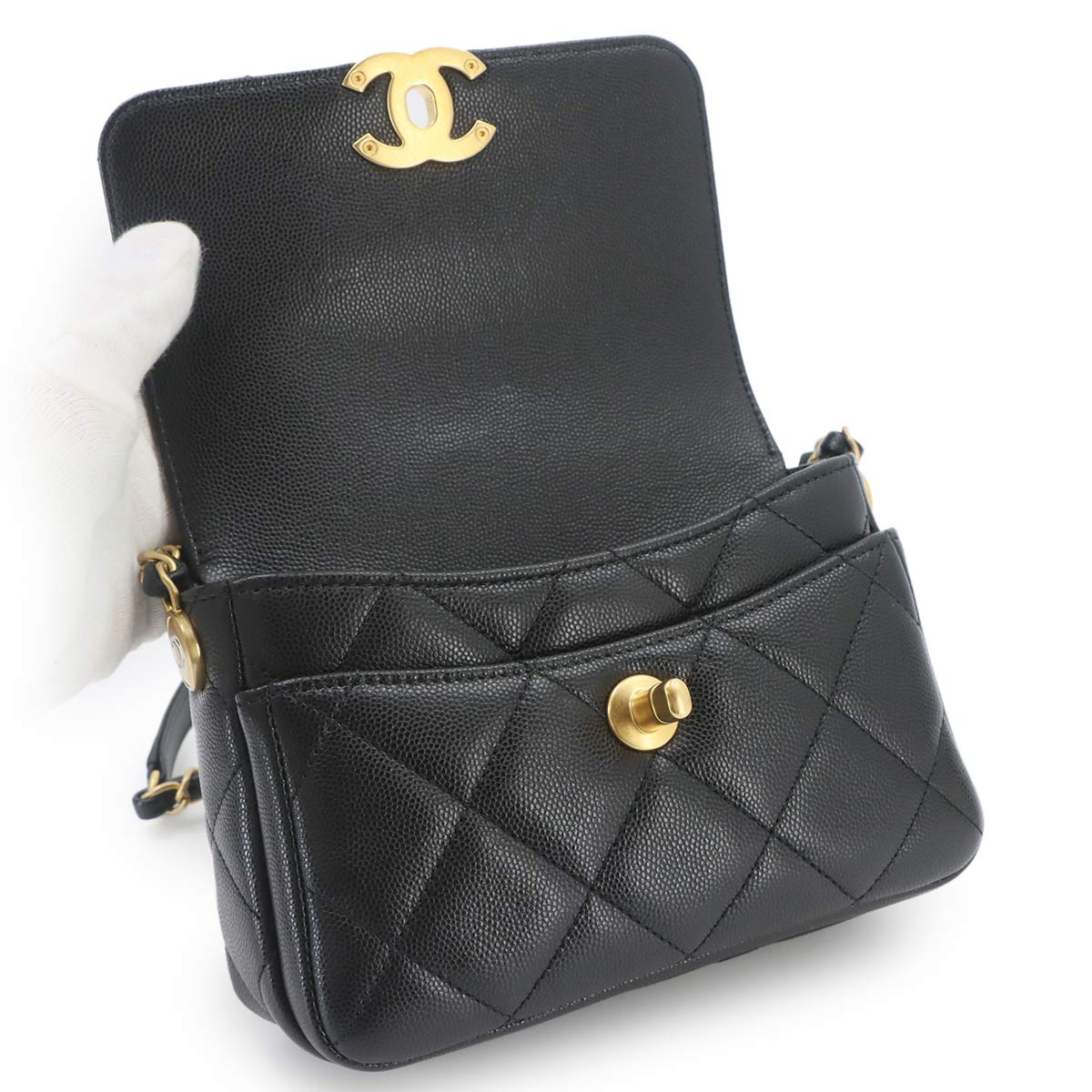 Matelasse Mini Flap Chain Shoulder Bag Leather Black Purse