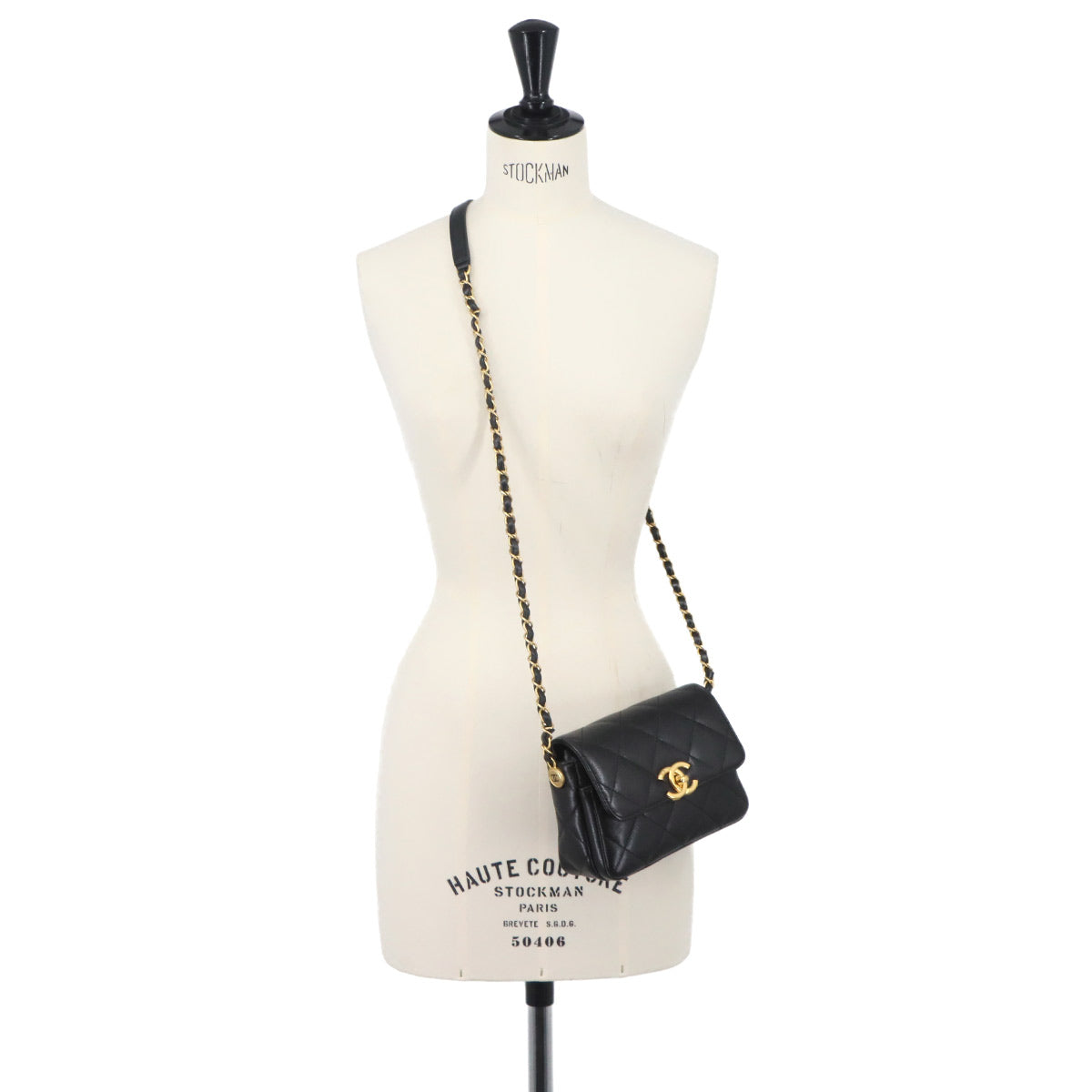 Matelasse Mini Flap Chain Shoulder Bag Leather Black Purse