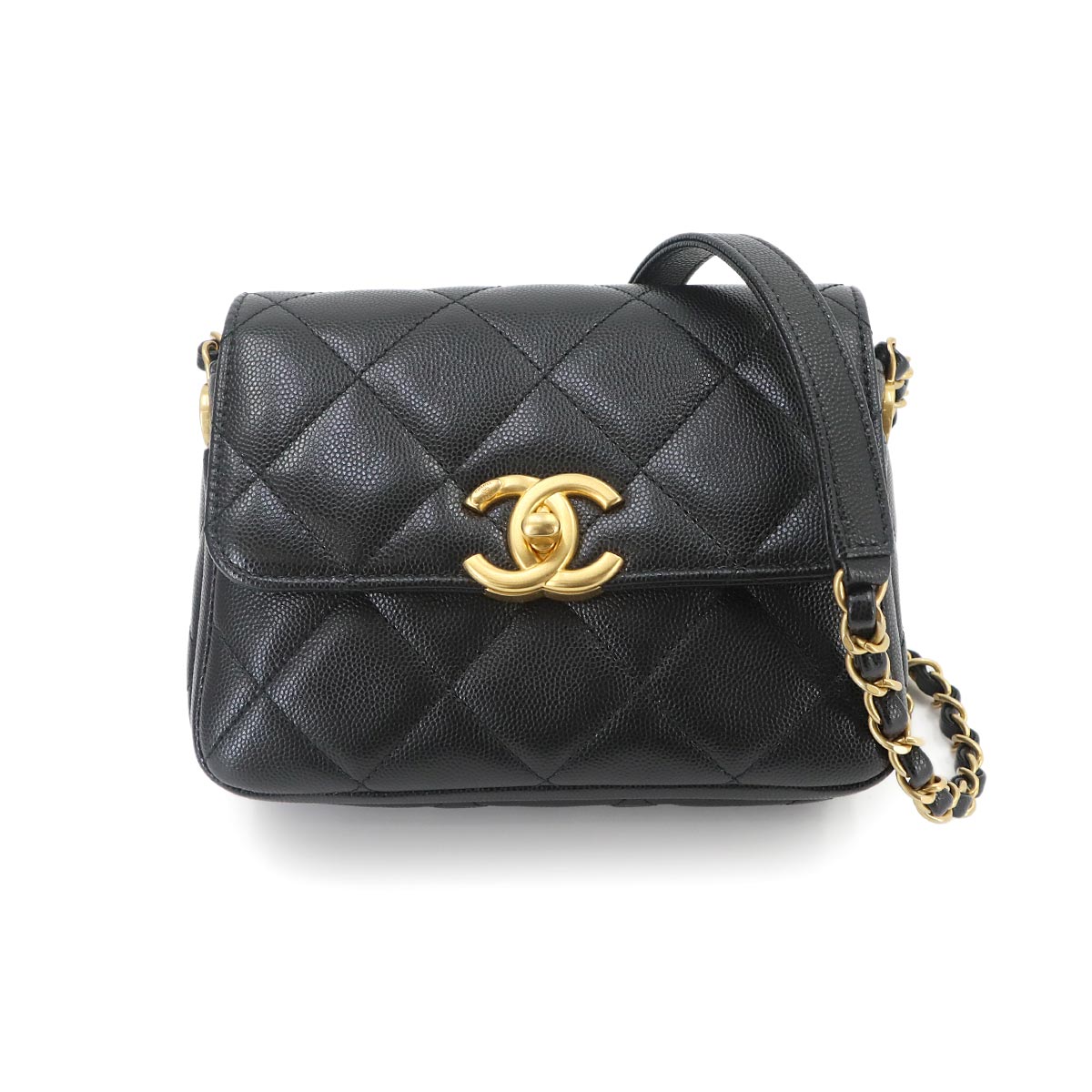 Matelasse Mini Flap Chain Shoulder Bag Leather Black Purse