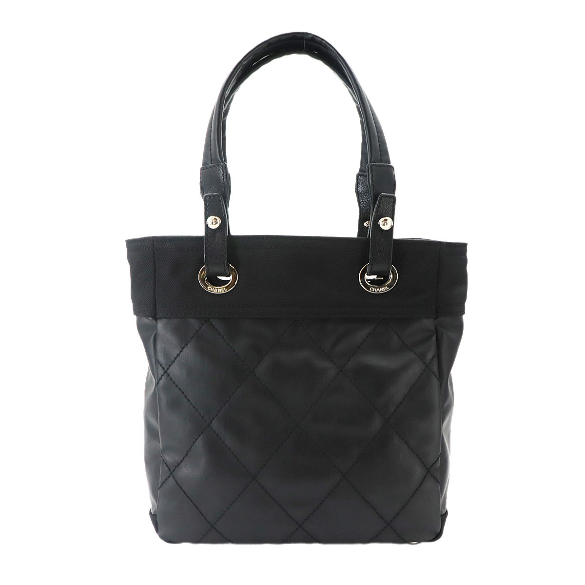 Paris Biarritz PM Tote Bag PVC Nylon Leather Black A34208 Purse