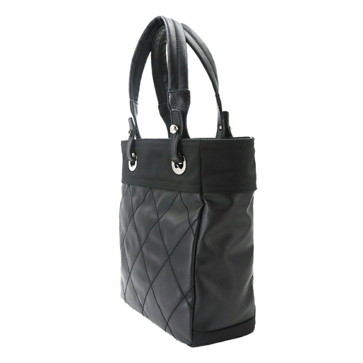 Paris Biarritz PM Tote Bag PVC Nylon Leather Black A34208 Purse