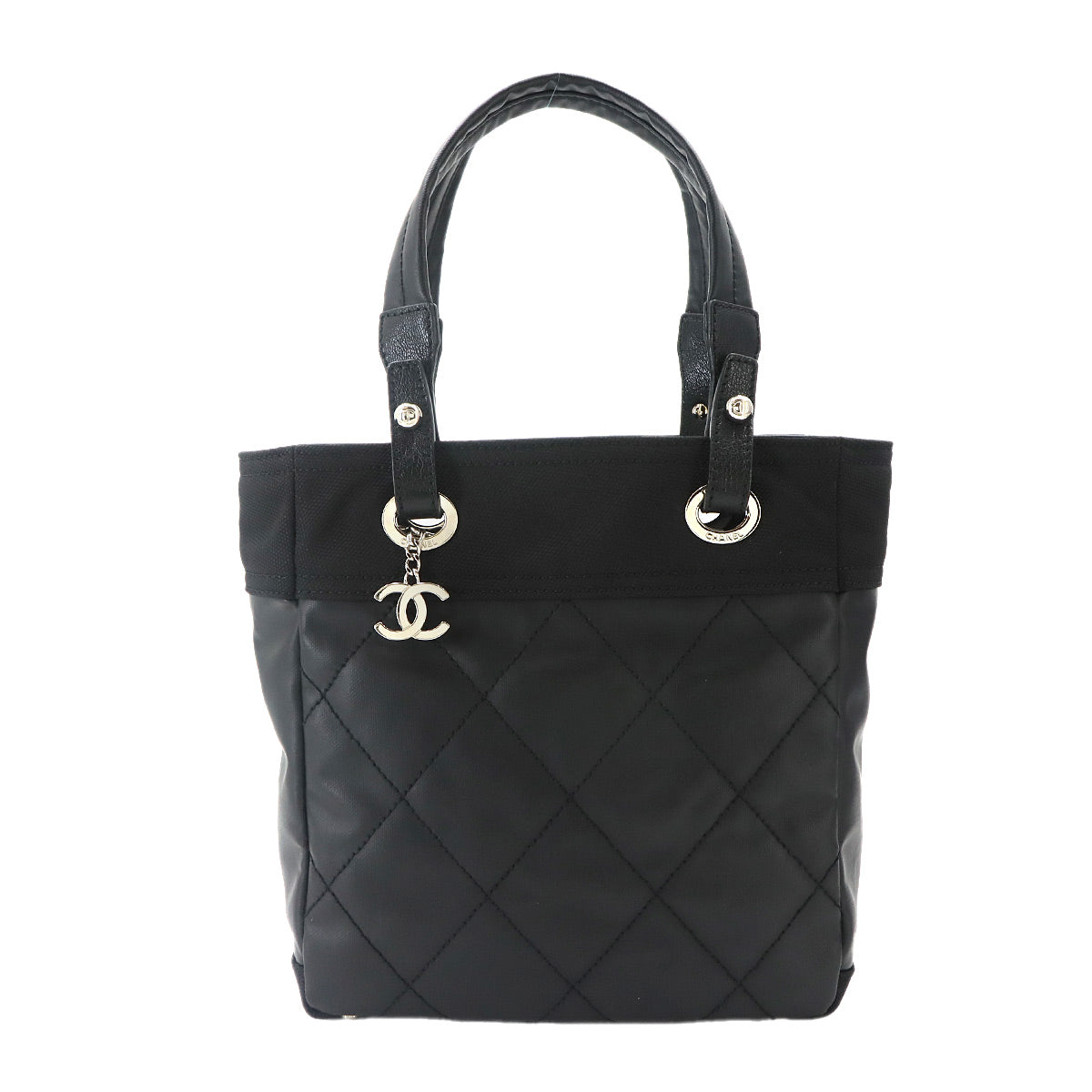 Paris Biarritz PM Tote Bag PVC Nylon Leather Black A34208 Purse