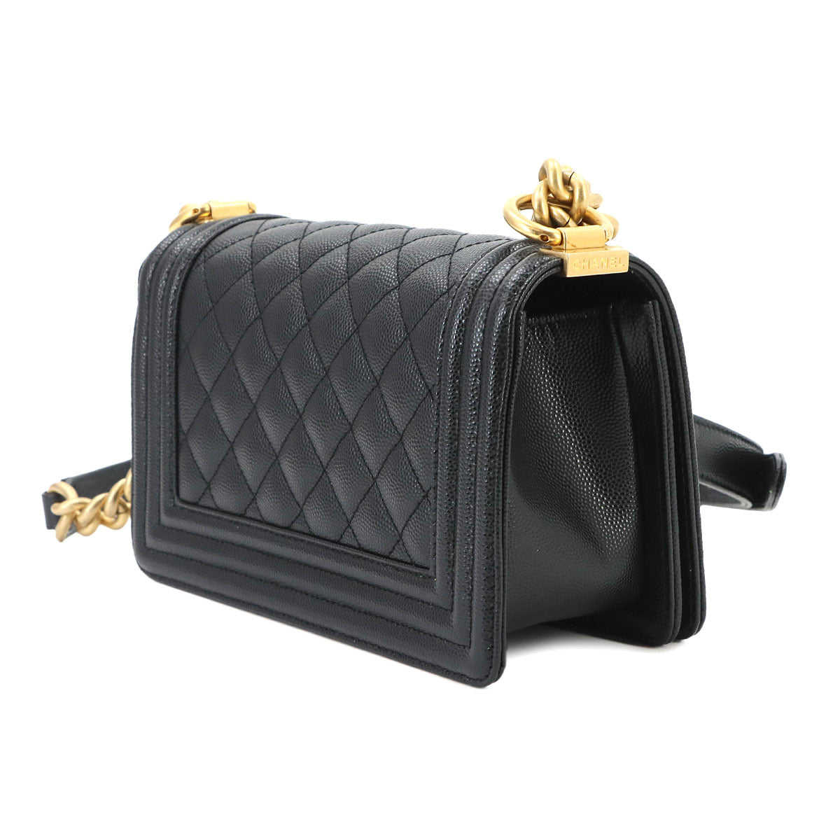 BOY CHANEL Small Chain Shoulder Bag Leather Black A67085
