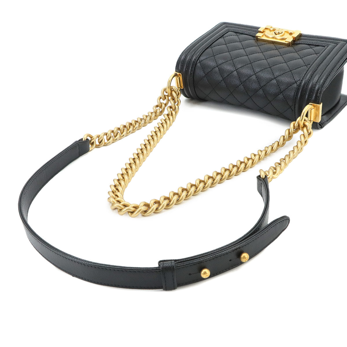 BOY CHANEL Small Chain Shoulder Bag Leather Black A67085