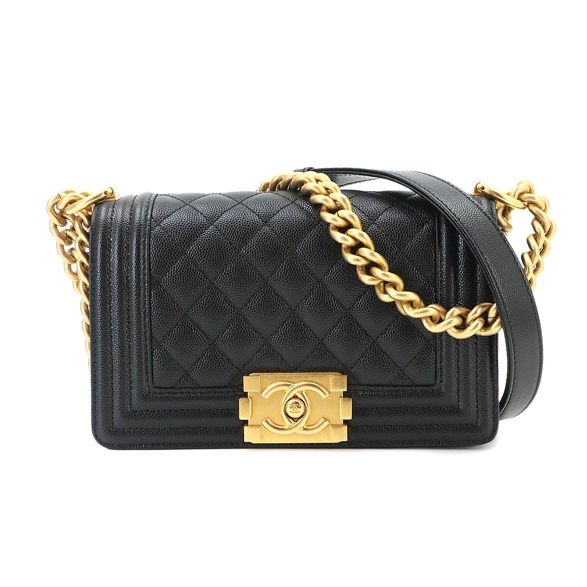BOY CHANEL Small Chain Shoulder Bag Leather Black A67085