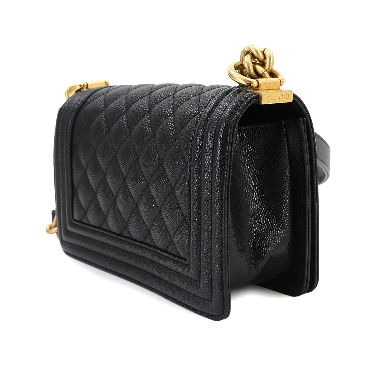 BOY CHANEL Small Chain Shoulder Bag Leather Black A67085