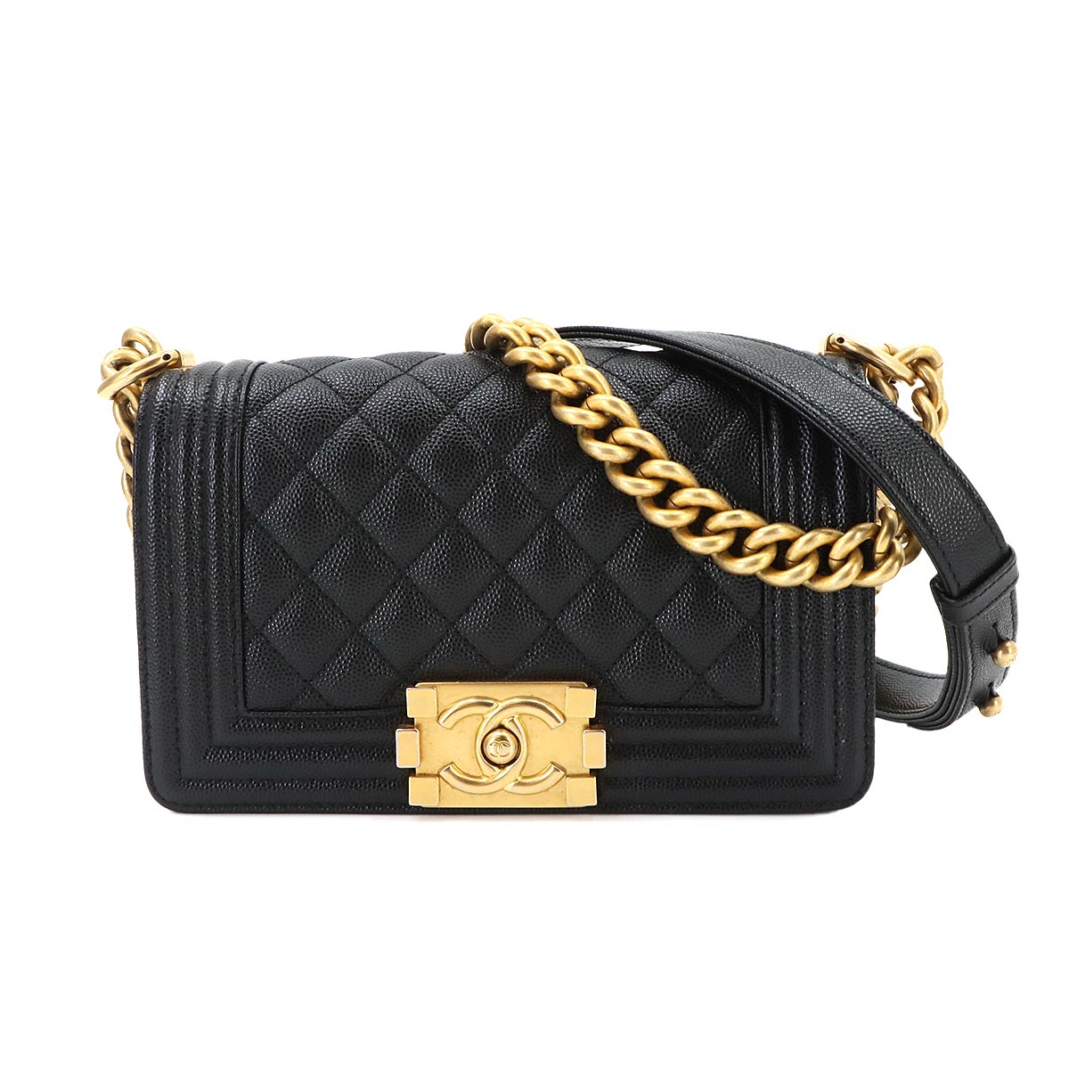 BOY CHANEL Small Chain Shoulder Bag Leather Black A67085