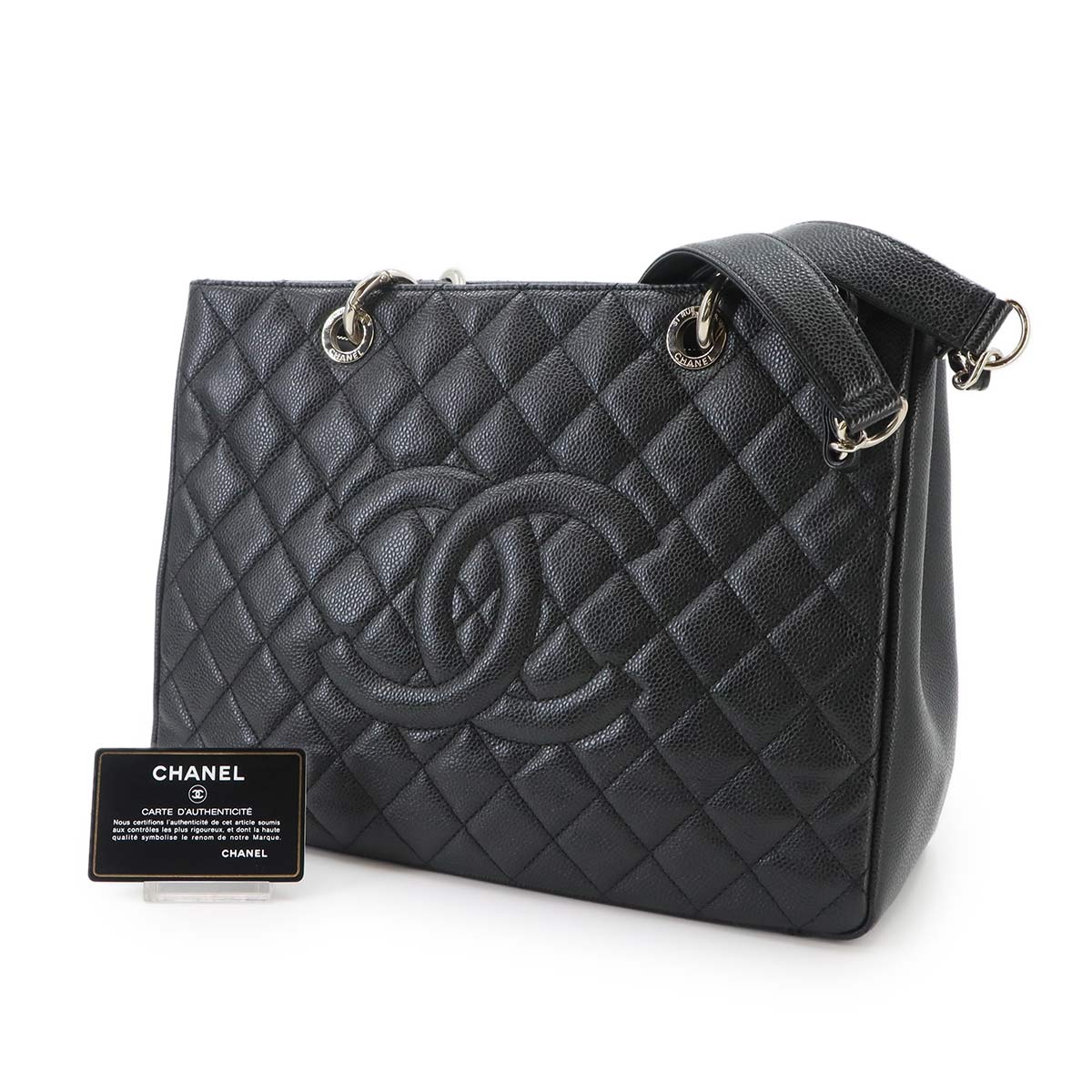 Matelasse Grand Shopping Tote Bag Leather Black GST A50995
