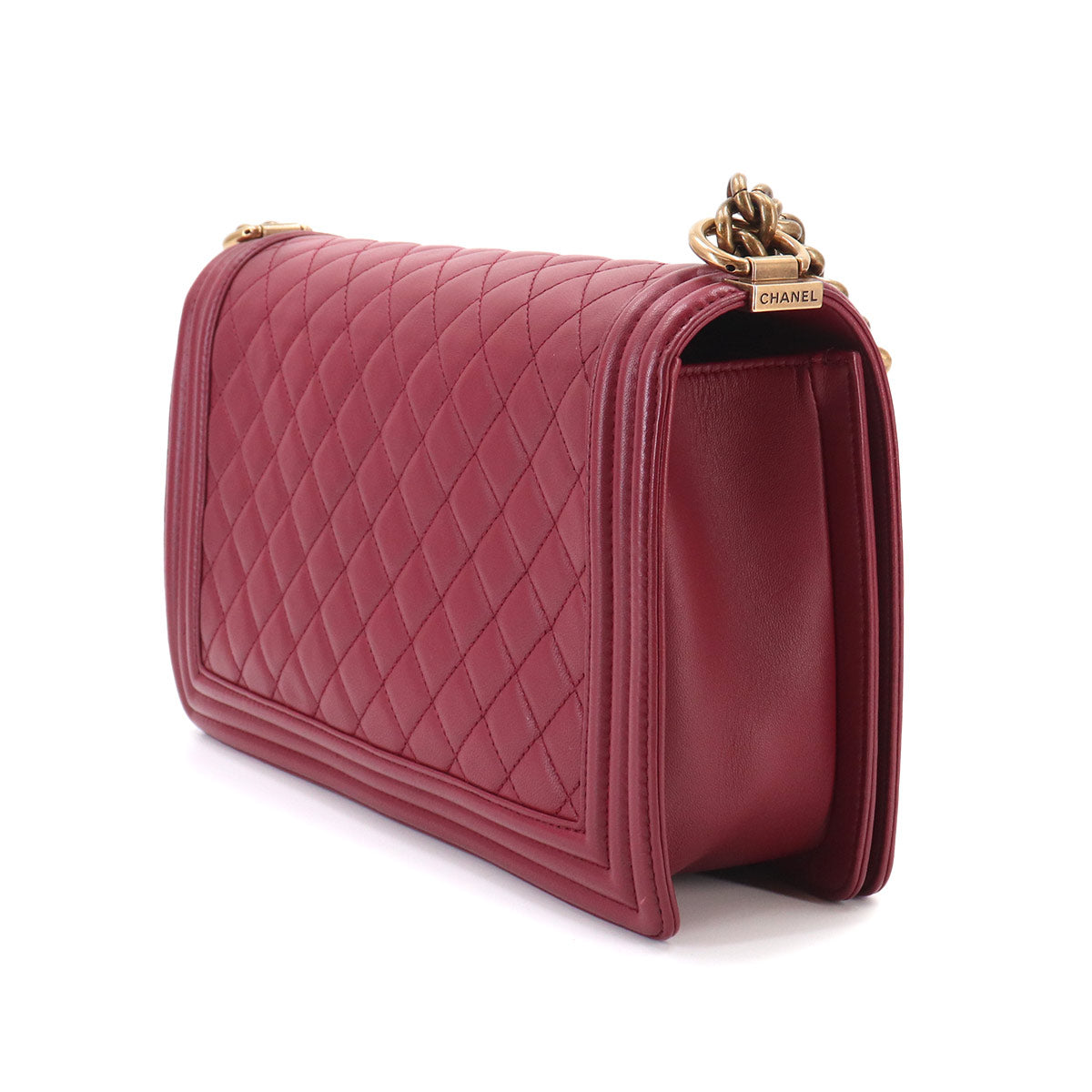 BOY CHANEL Large Chain Shoulder Bag Leather Bordeaux Purse