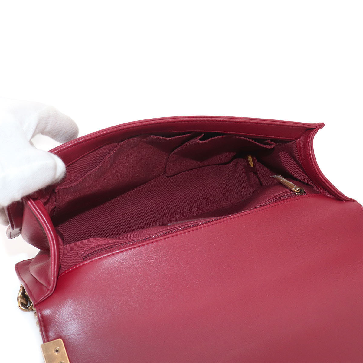 BOY CHANEL Large Chain Shoulder Bag Leather Bordeaux Purse