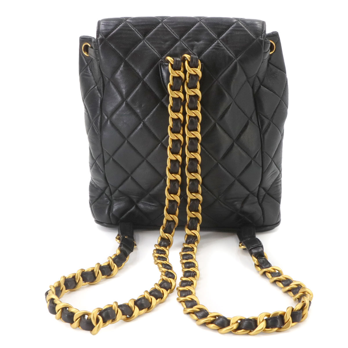 Matelasse Chain Backpack Leather Black duma Purse Vintage