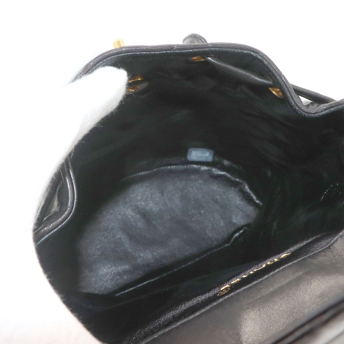 Matelasse Chain Backpack Leather Black duma Purse Vintage