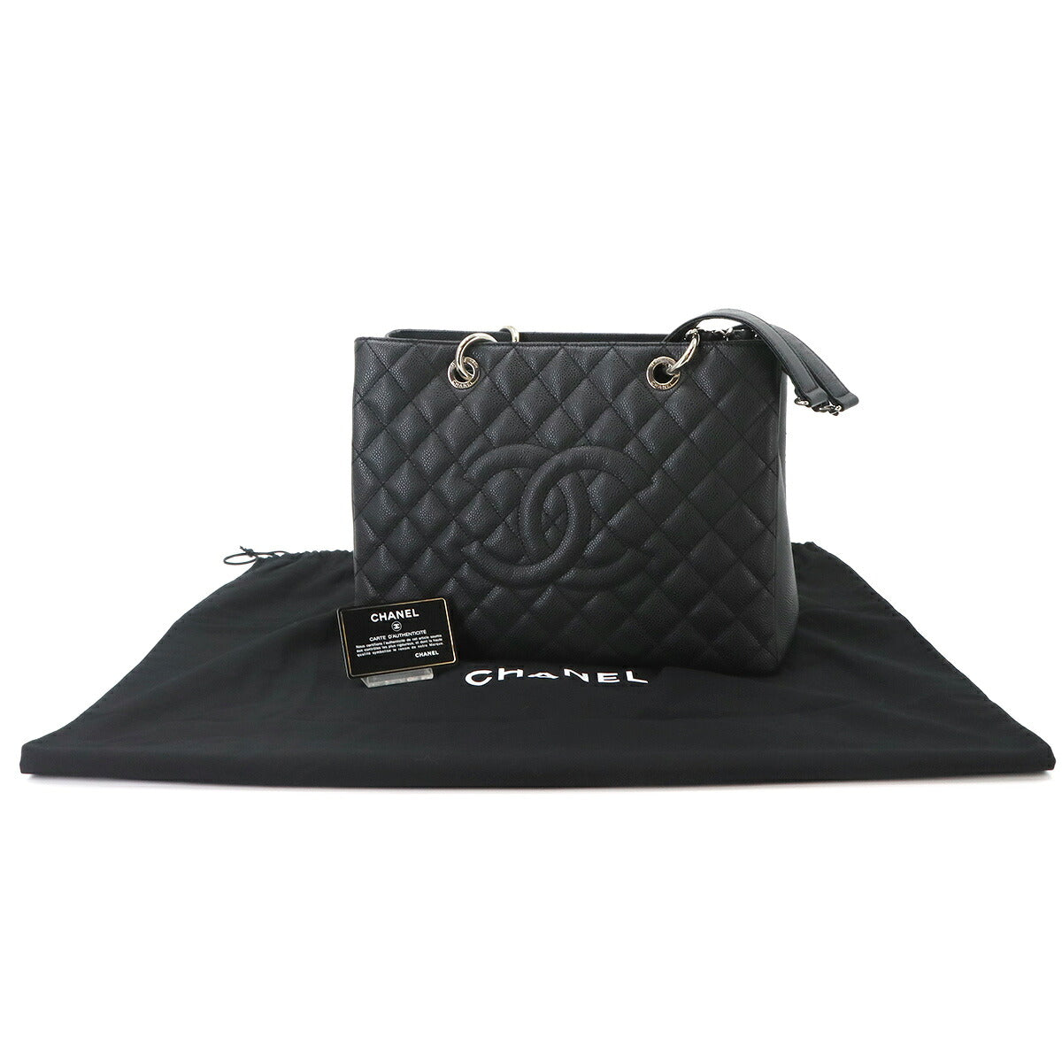 Matelasse Grand Shopping Tote Bag Leather Black GST A50995