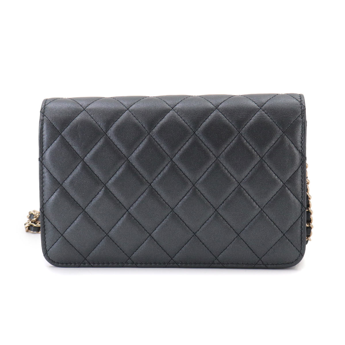 Matelasse Chain Wallet Leather Metalic gray A84277 Purse