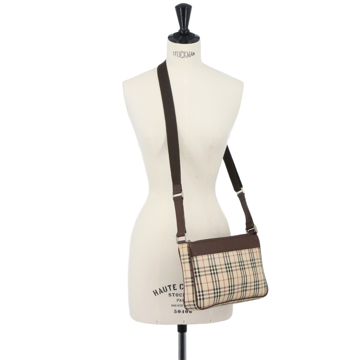 Plaid Shoulder Bag Canvas Leather Beige Brown Purse