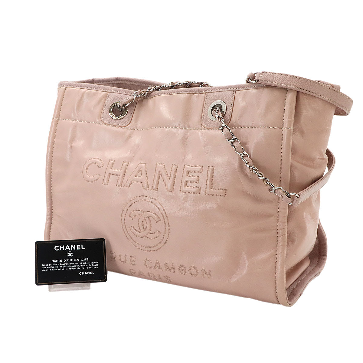 Deauville Chain Tote Bag Leather Pink A93257 Purse