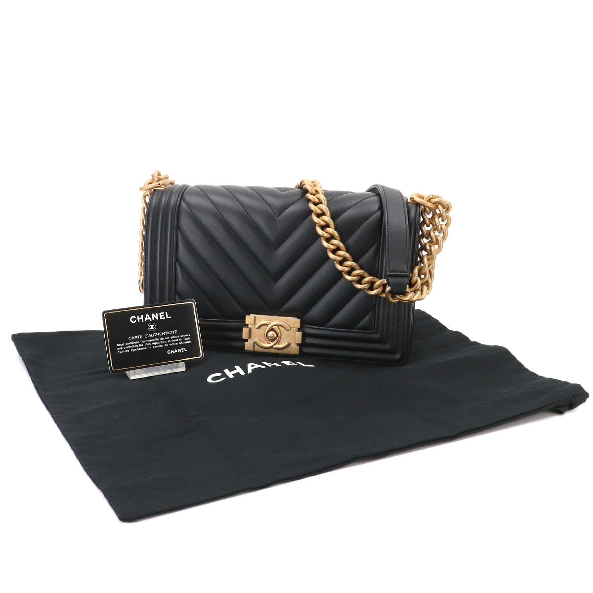 BOY CHANEL Chain Shoulder Bag Leather Black A67086 Chevron