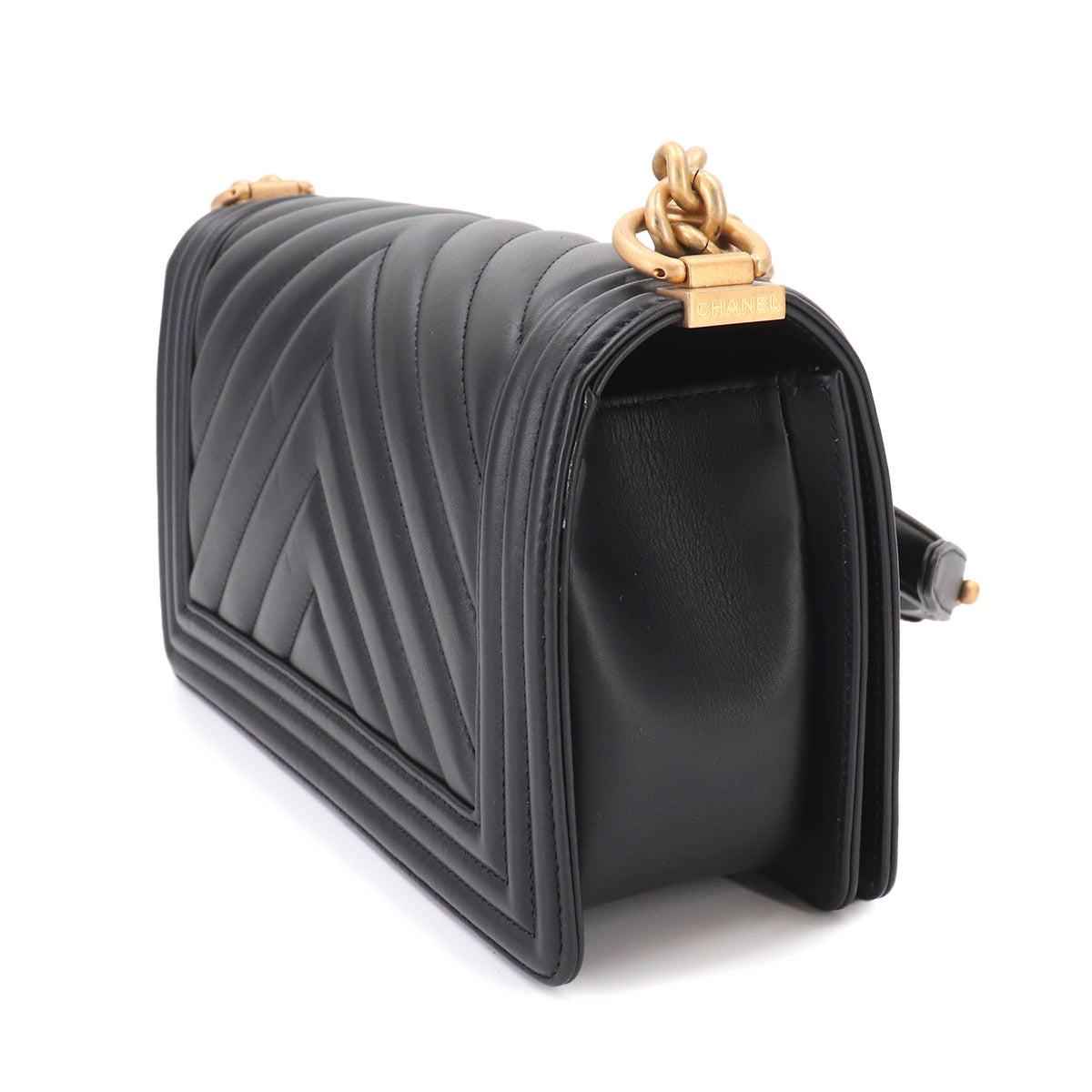 BOY CHANEL Chain Shoulder Bag Leather Black A67086 Chevron
