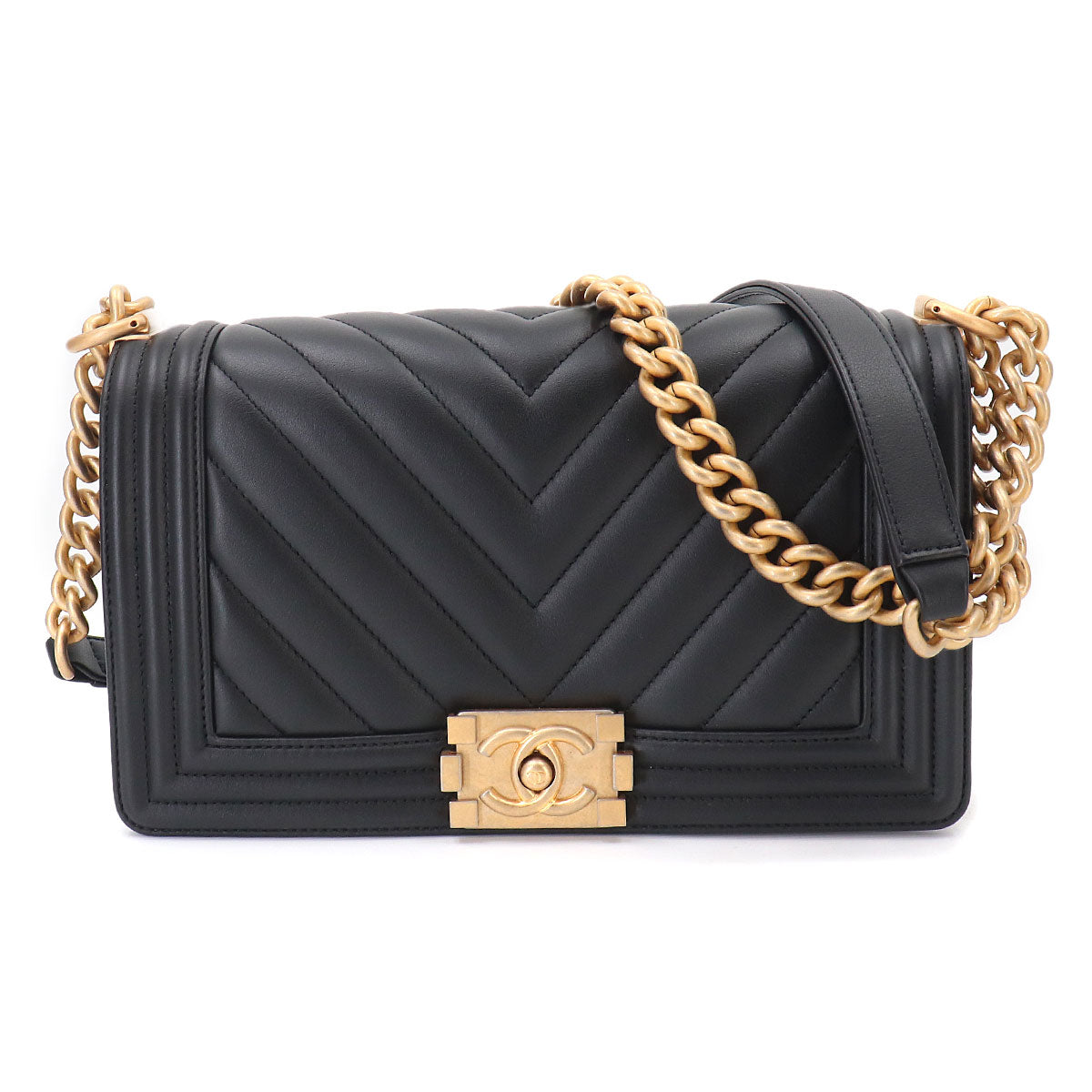 BOY CHANEL Chain Shoulder Bag Leather Black A67086 Chevron