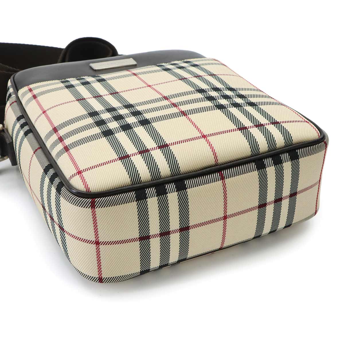 Plaid Shoulder Bag Canvas Leather Beige Brown Purse