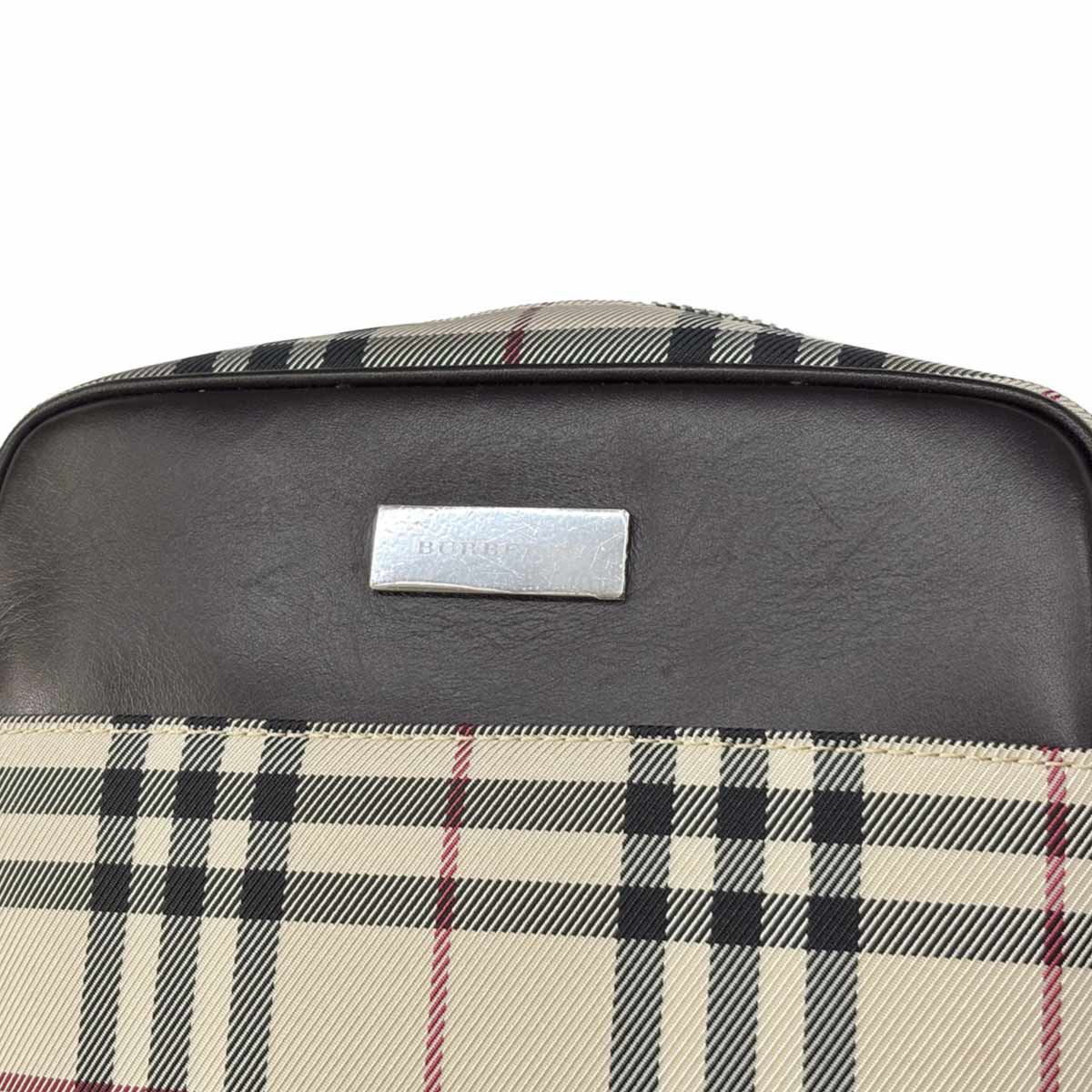 Plaid Shoulder Bag Canvas Leather Beige Brown Purse