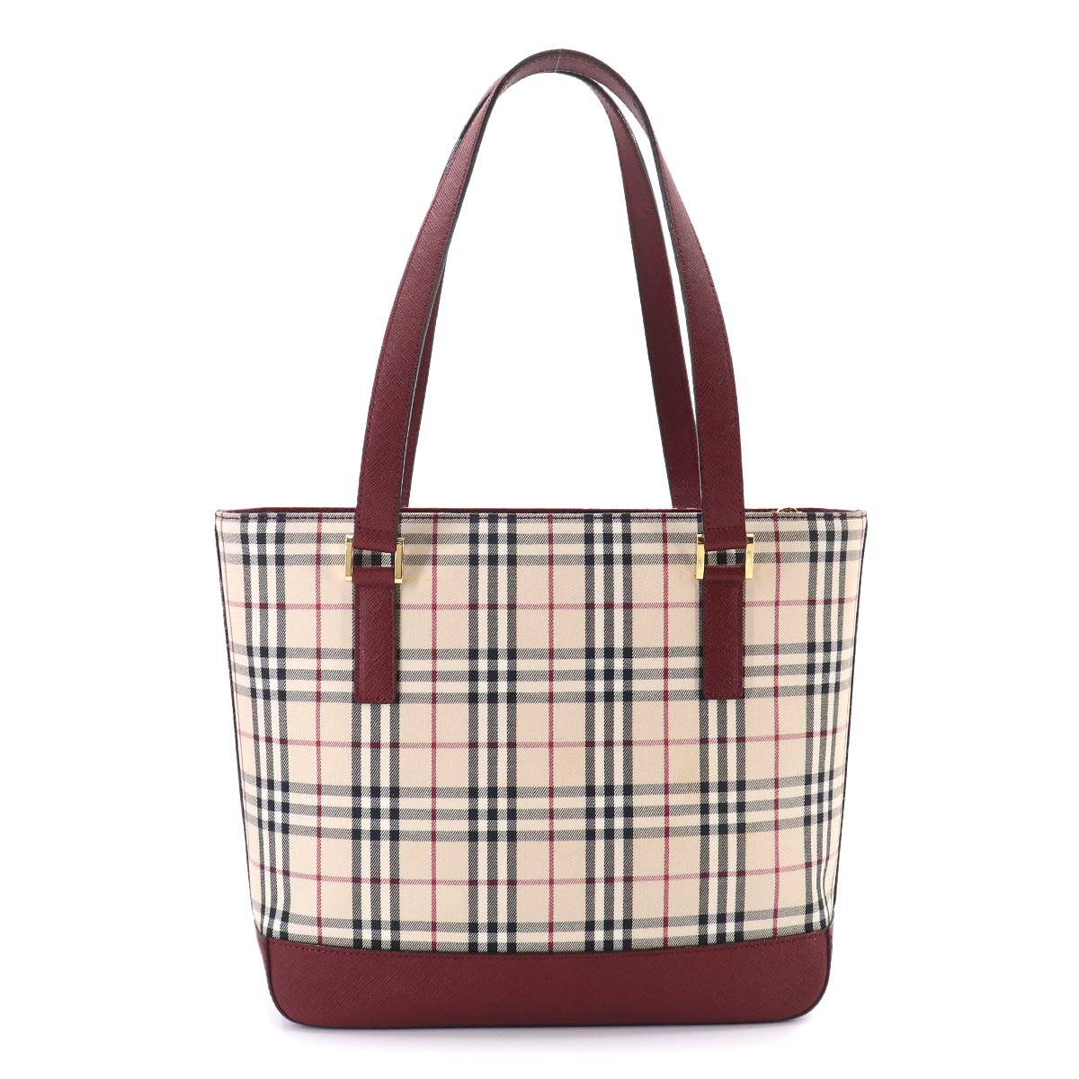 Plaid Hand Bag Canvas Leather Beige Bordeaux Purse