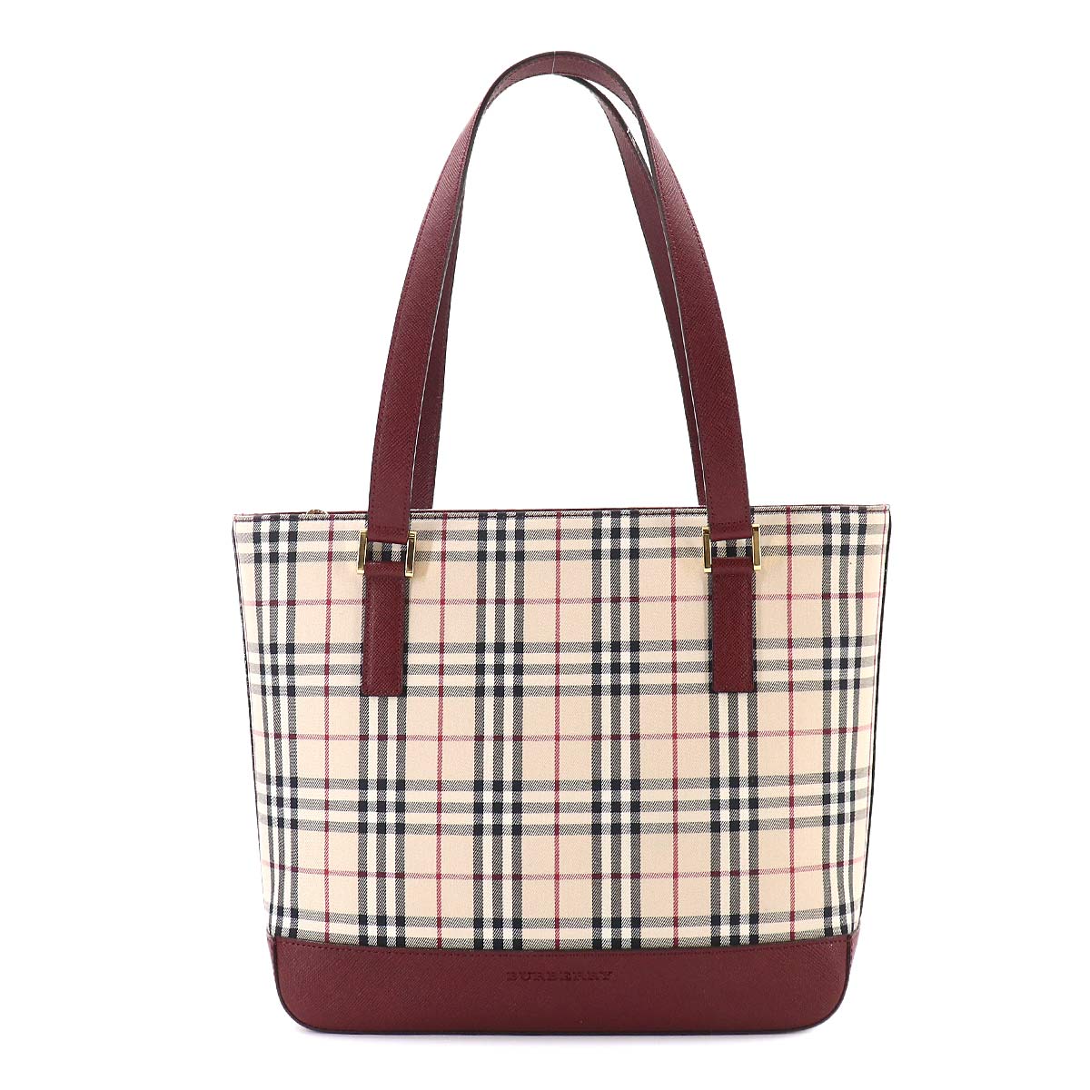 Plaid Hand Bag Canvas Leather Beige Bordeaux Purse