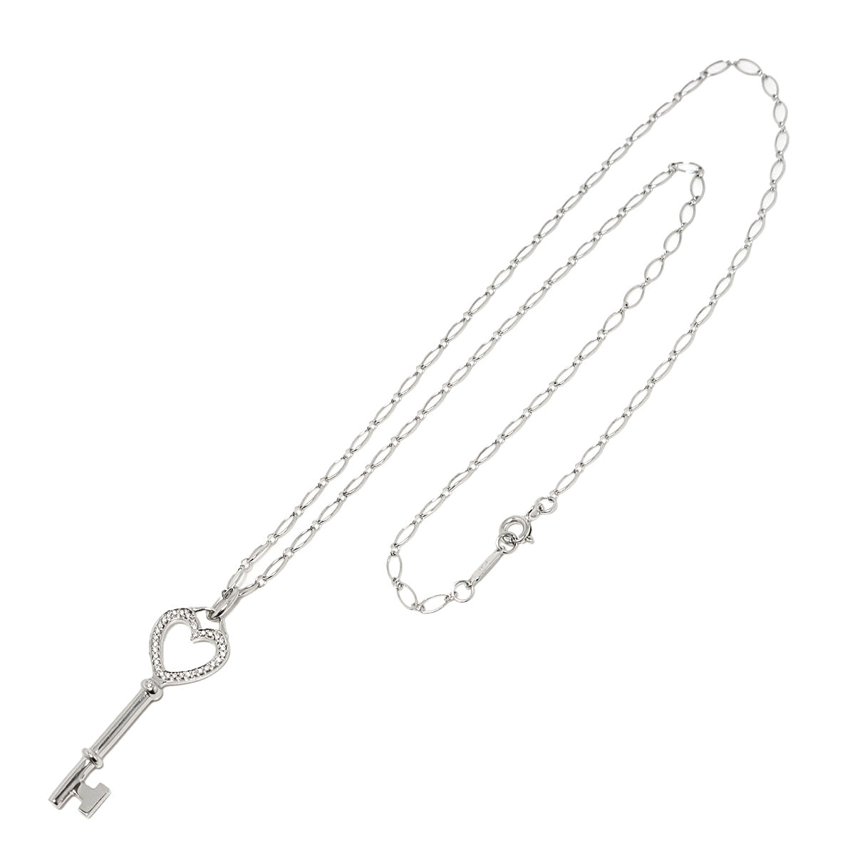 Heart Key Diamond Necklace 18K White Gold 750