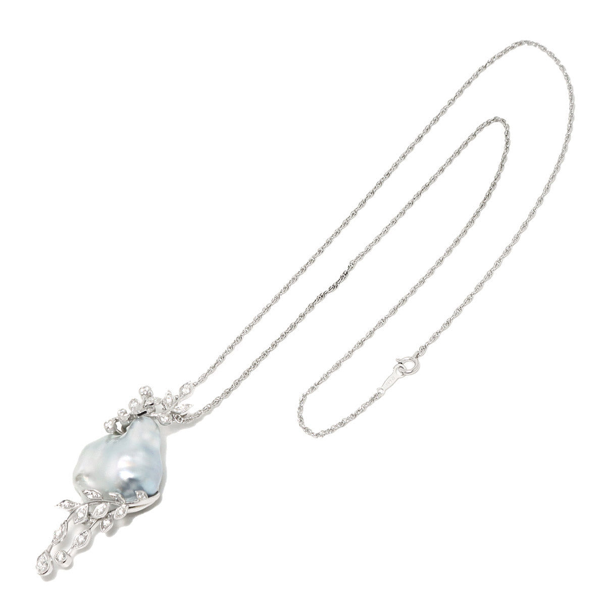 Baroque Pearl Diamond Necklace 18K White Gold 750