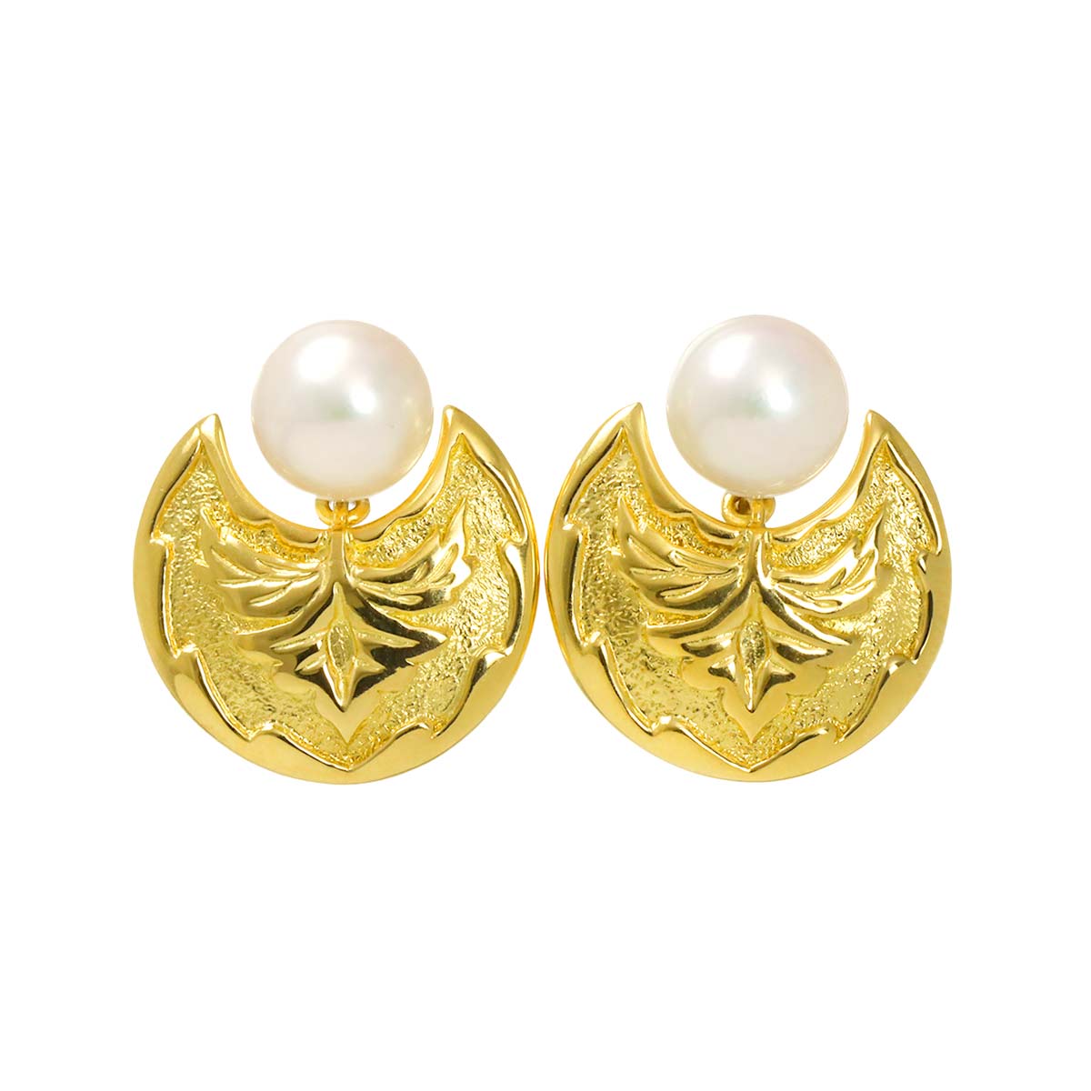 Akoya Pearl 7.3mm Earrings Pierced 18K Yellow Gold 750