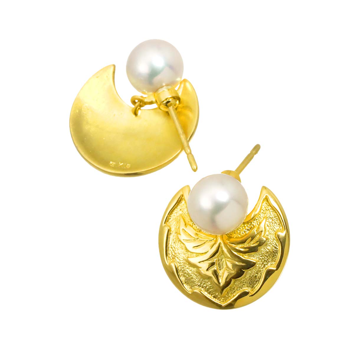 Akoya Pearl 7.3mm Earrings Pierced 18K Yellow Gold 750