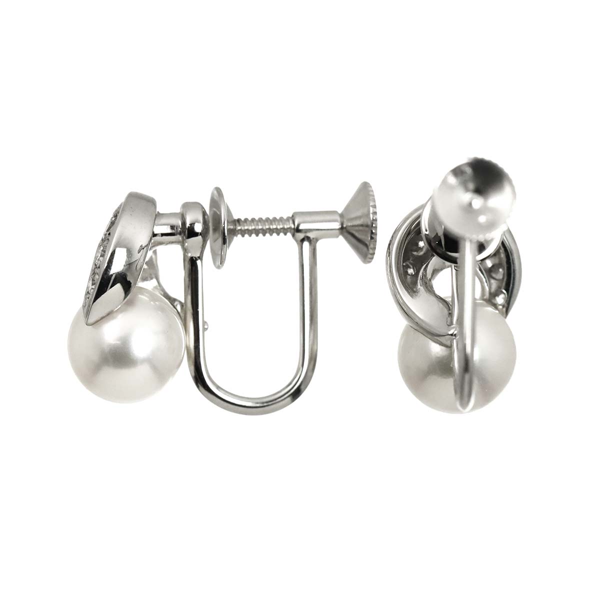 Akoya Pearl 7.0mm Diamond Earrings Clip on 18K WG 750
