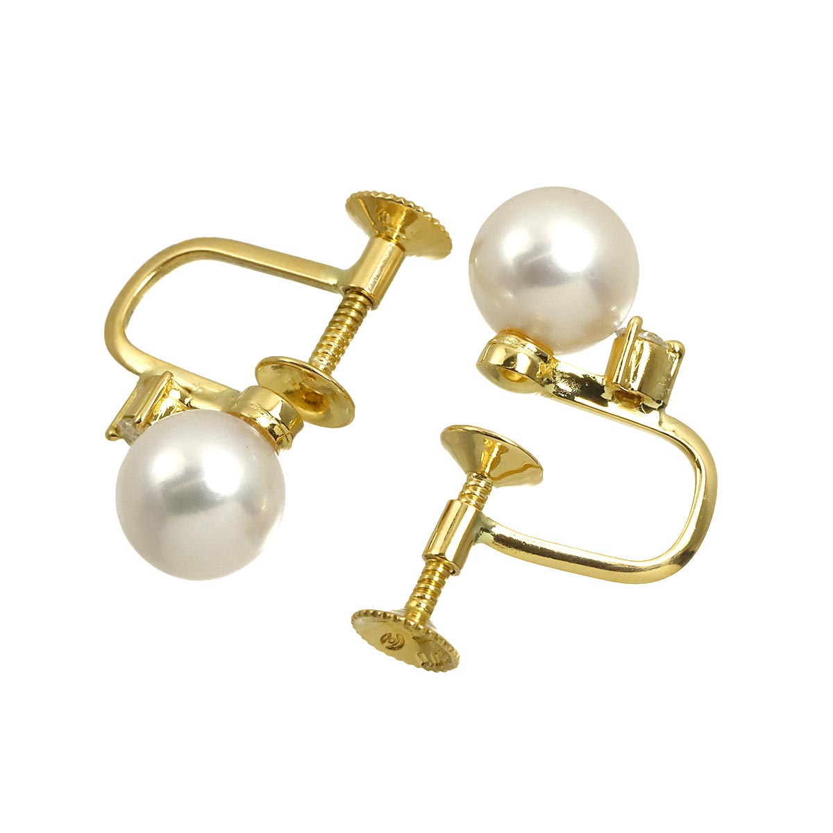Akoya Pearl 7.3mm Diamond 0.05ct/0.05ct Earrings 18K YG 750