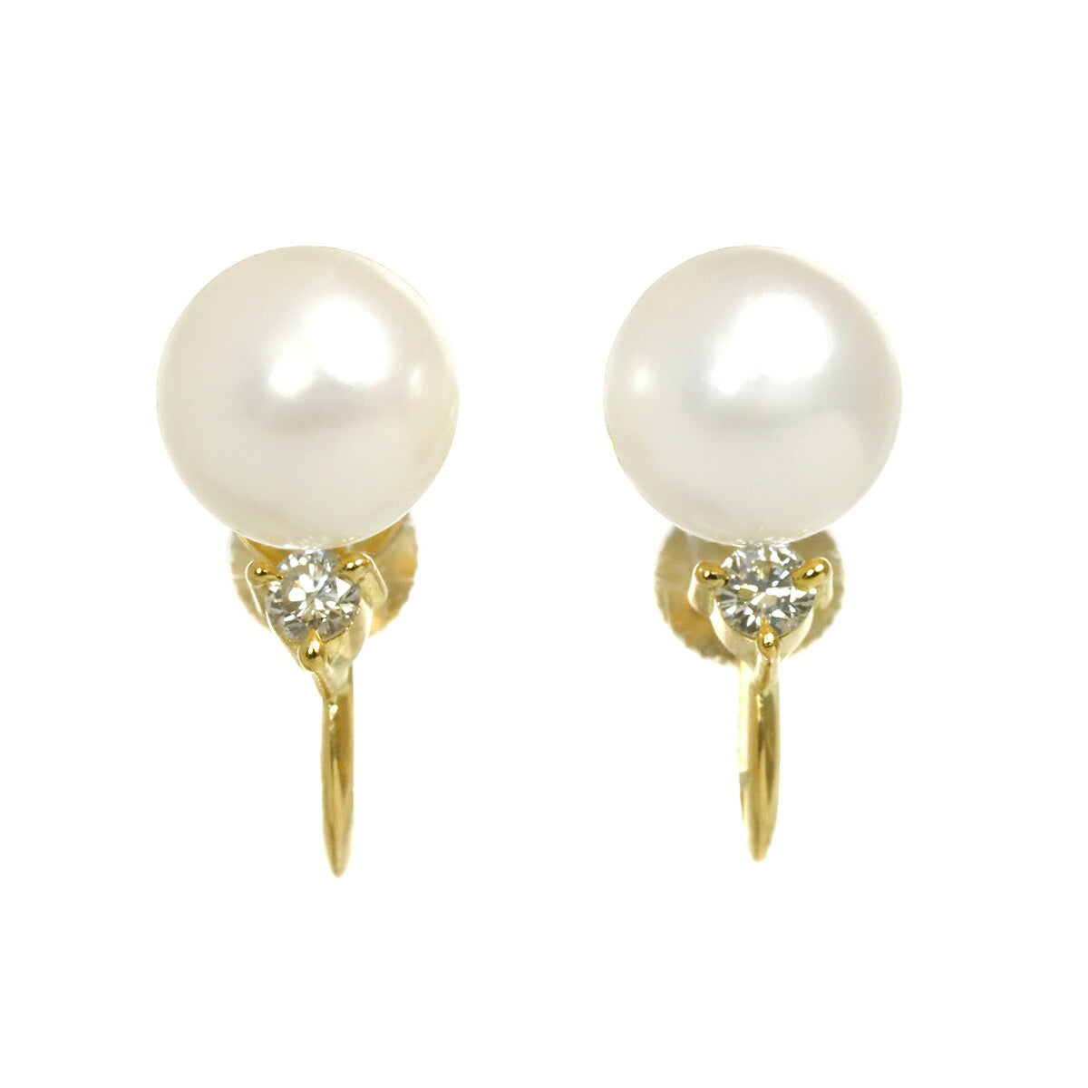 Akoya Pearl 7.3mm Diamond 0.05ct/0.05ct Earrings 18K YG 750