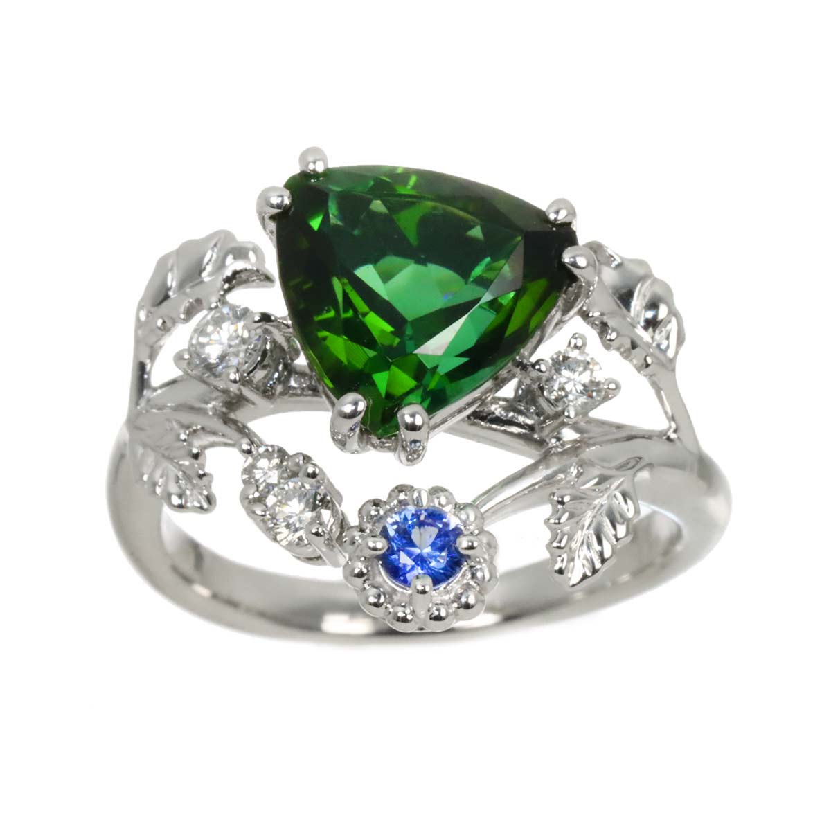 Tourmaline 3.26ct Diamond 0.17ct Iolite Ring 18K WG 6.5-6.75(US)