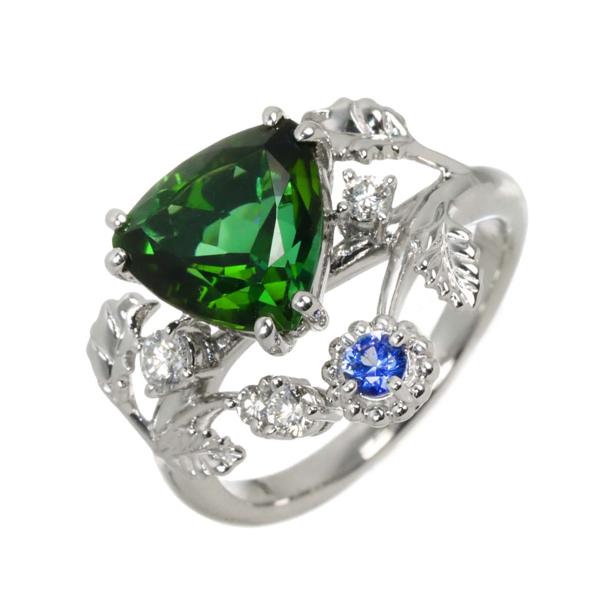 Tourmaline 3.26ct Diamond 0.17ct Iolite Ring 18K WG 6.5-6.75(US)
