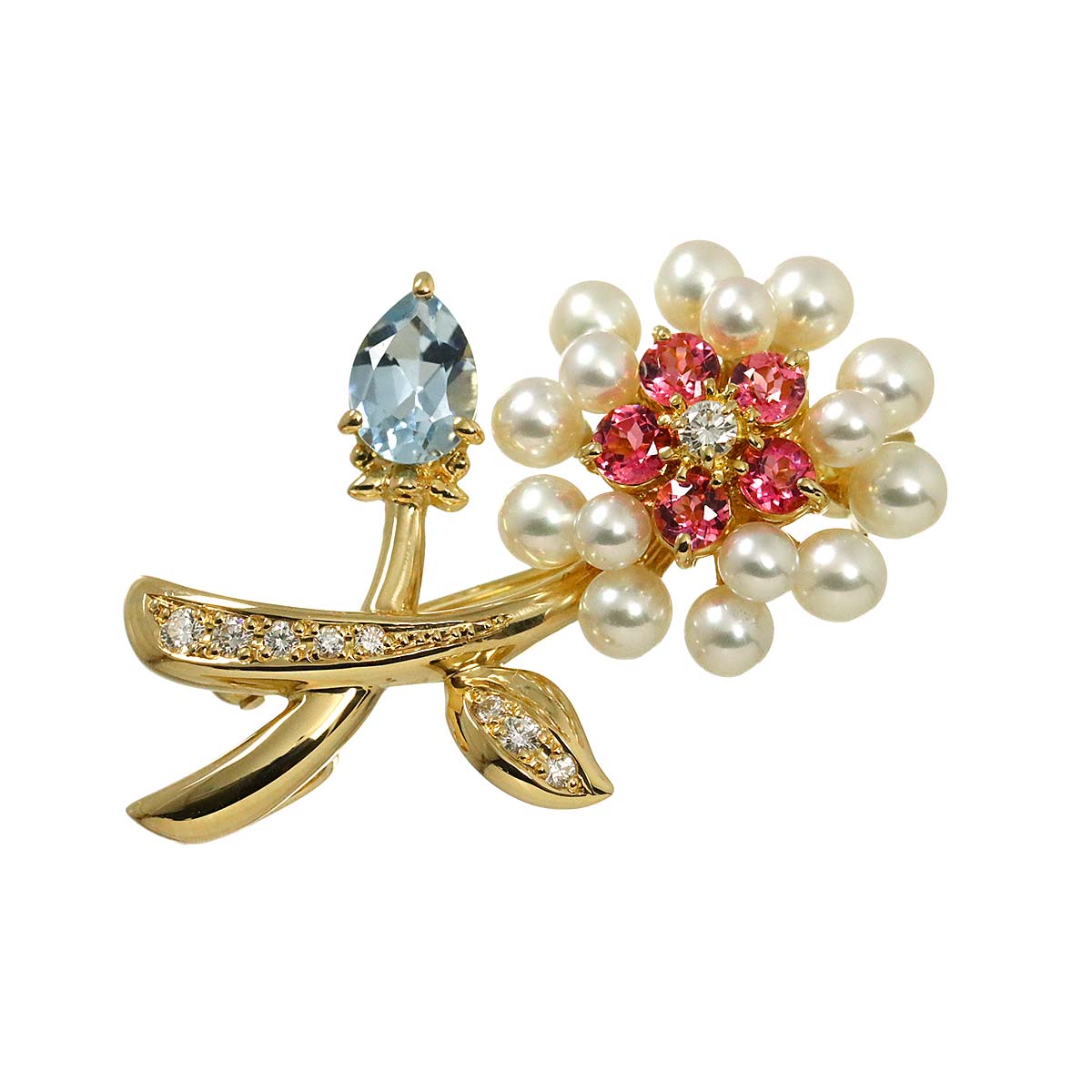 Multi stone Diamond 0.15ct Brooch 18K YG 750